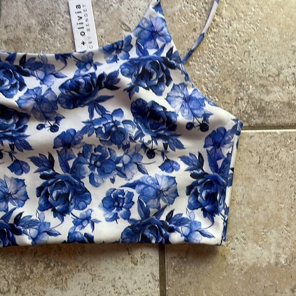Floral Blue Women's Crop Top - Picture 4 of 13